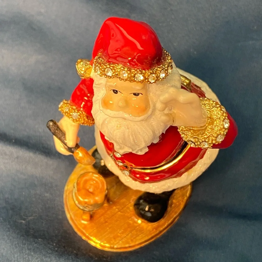 Kubla Crafts Bejeweled Enamel Over Pewter Santa Trinket Box